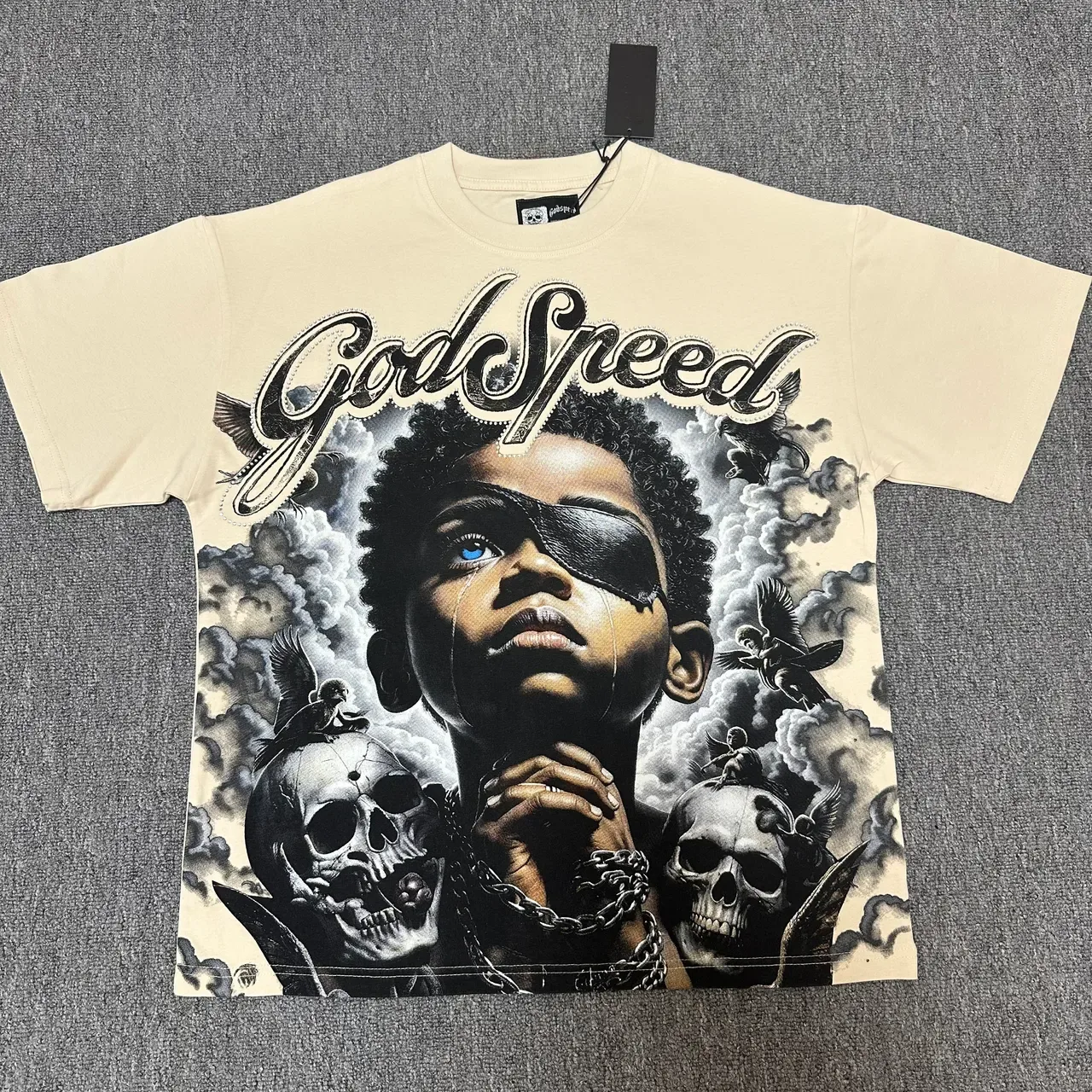 Godspeed 黑米色全正面图案印花T恤 5