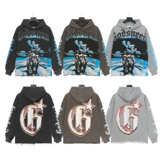 Godspeed Black Blue Oversized Fit Distressed Raw Hem Hoodie