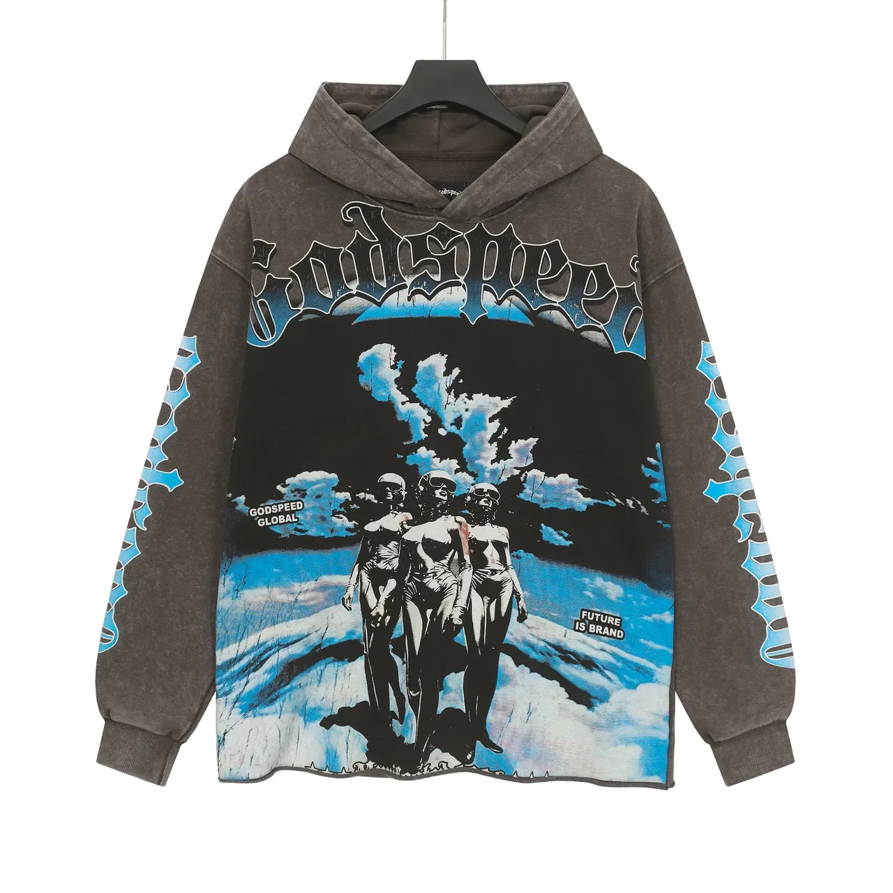 Godspeed Black Blue Oversized Fit Distressed Raw Hem Hoodie 2