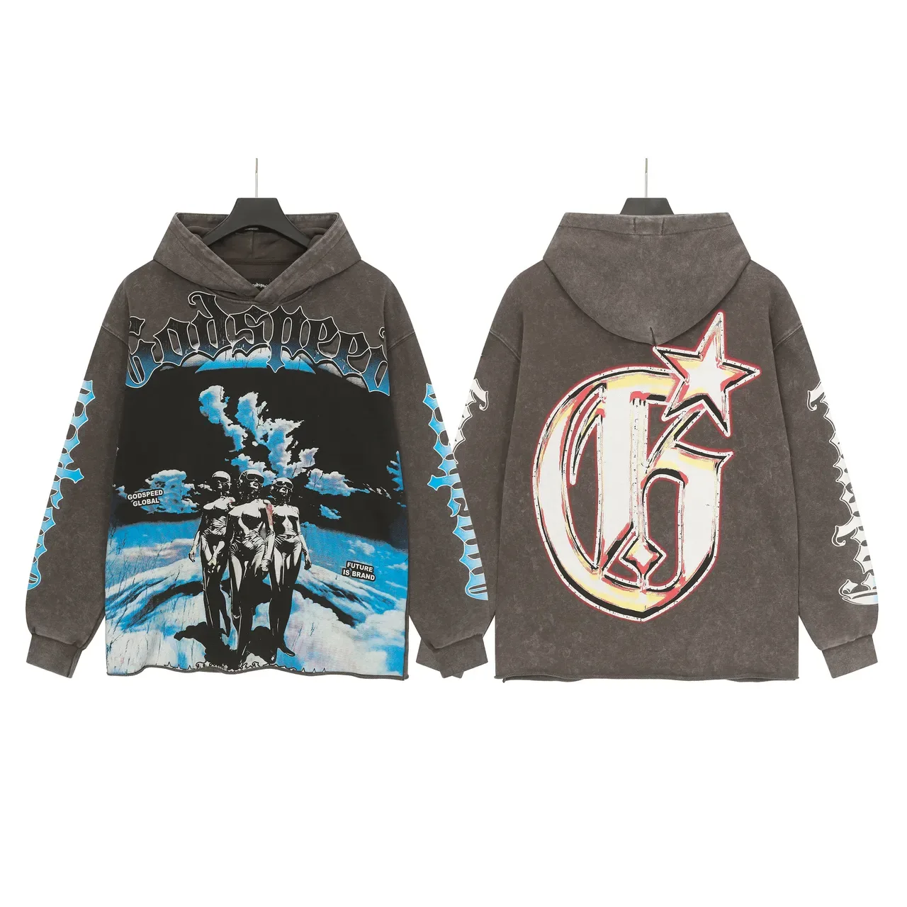 Godspeed Black Blue Oversized Fit Distressed Raw Hem Hoodie 4