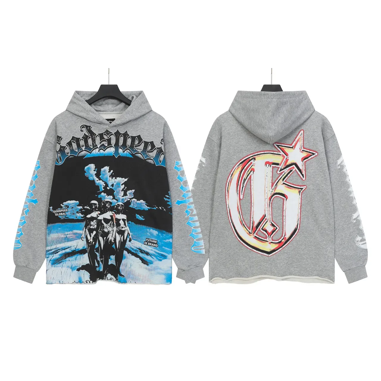 Godspeed Black Blue Oversized Fit Distressed Raw Hem Hoodie 5