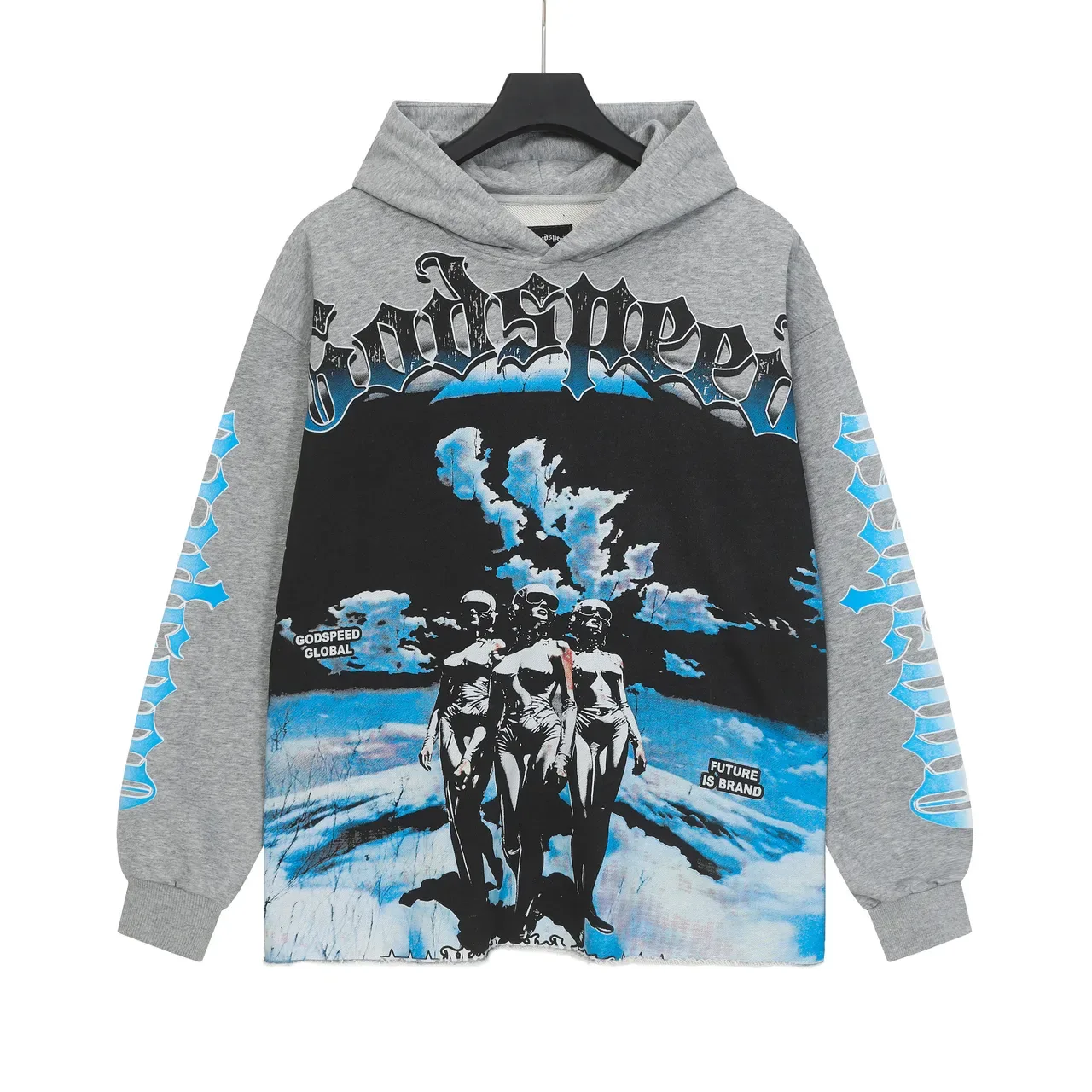 Godspeed Black Blue Oversized Fit Distressed Raw Hem Hoodie 6