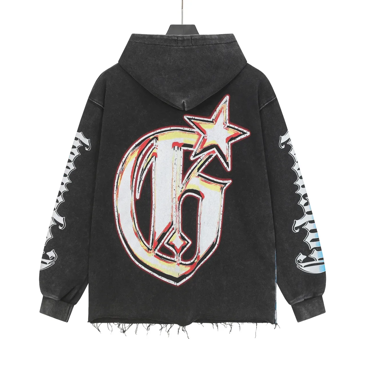 Godspeed Black Blue Oversized Fit Distressed Raw Hem Hoodie 10