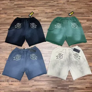 Godspeed Black Gray Elastic Waistband Raw-Cut Hem Shorts
