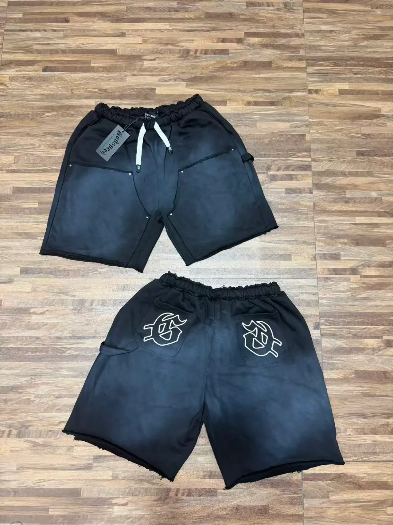 Godspeed Short Noir Gris Taille Élastique Ourlet Raw-Cut 21