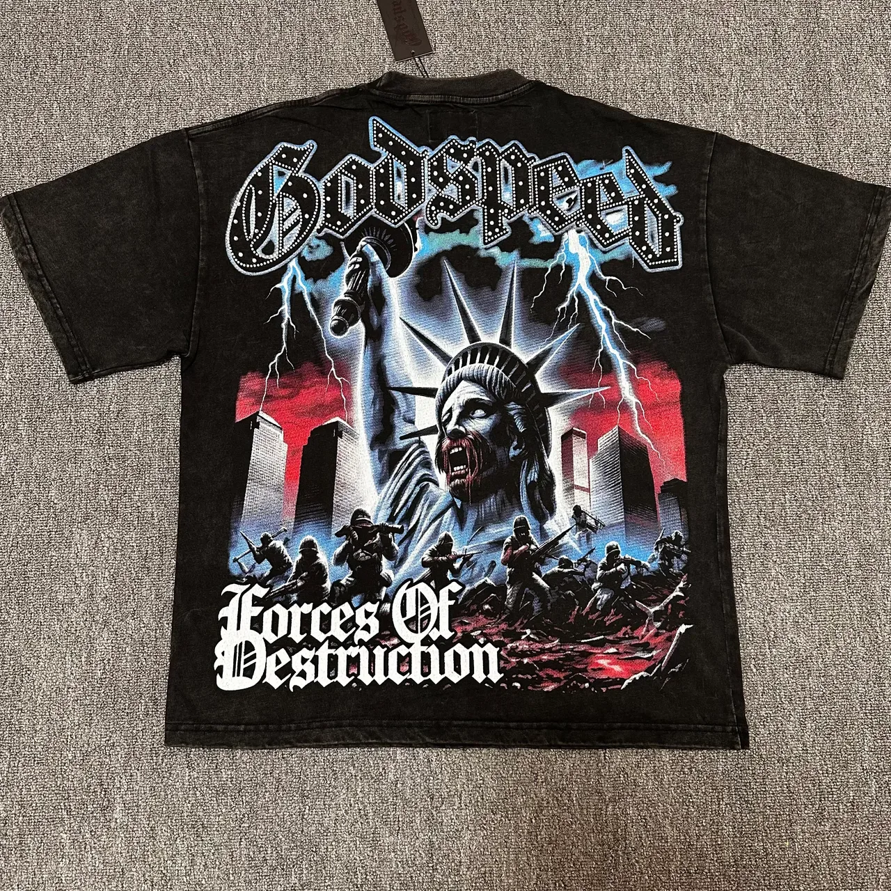Godspeed Distressed Black Graphic Print T-Shirt 2