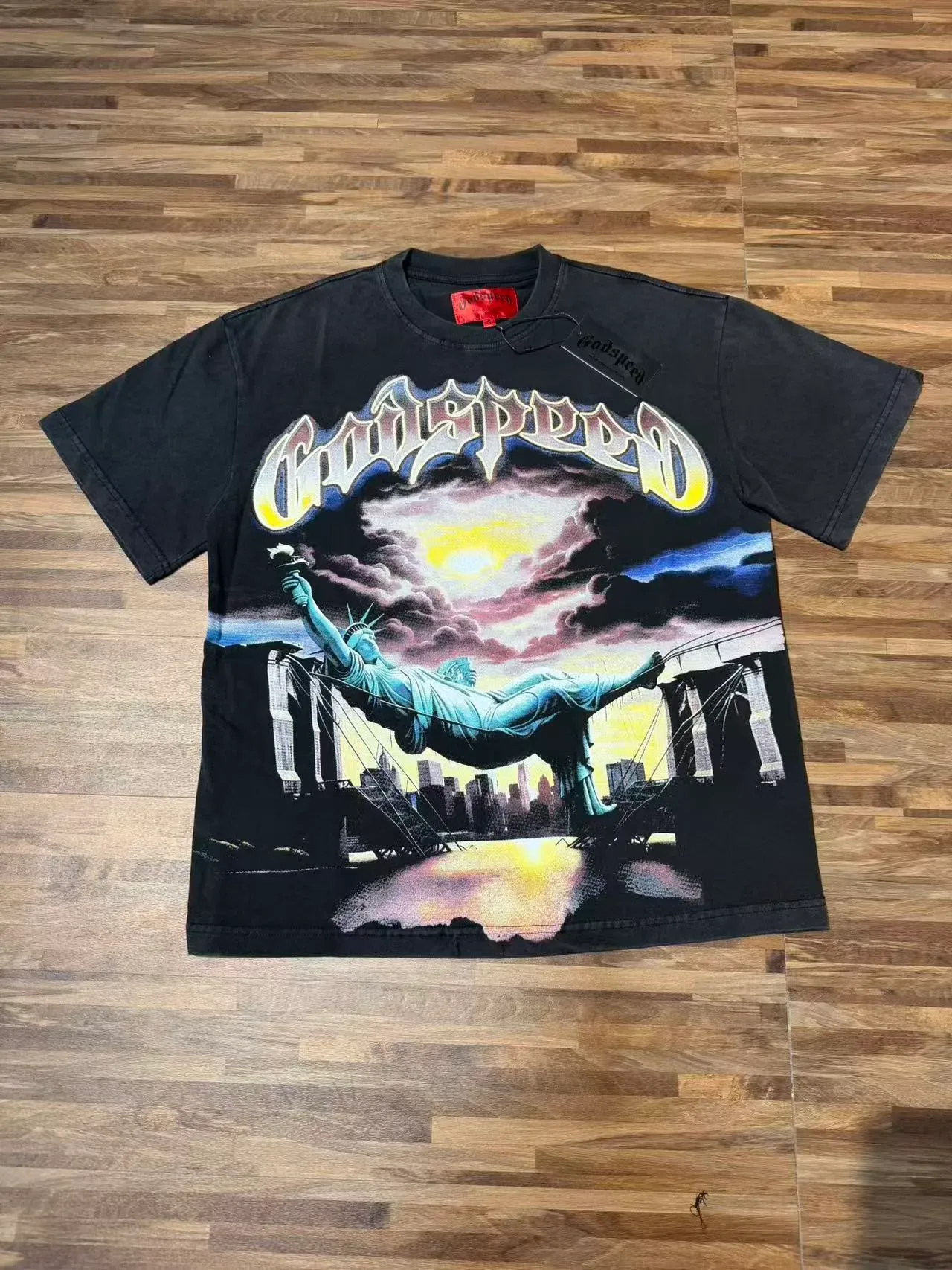 Camiseta preta oversized gráfica Godspeed Out of NY 2