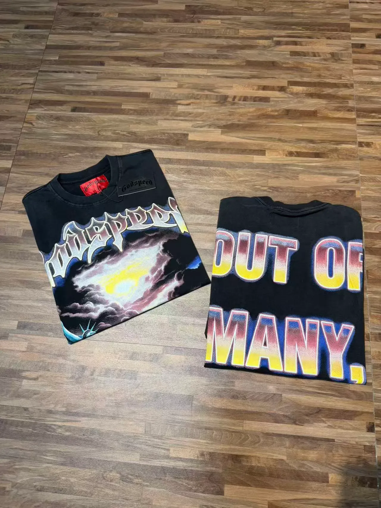 Camiseta preta oversized gráfica Godspeed Out of NY 4