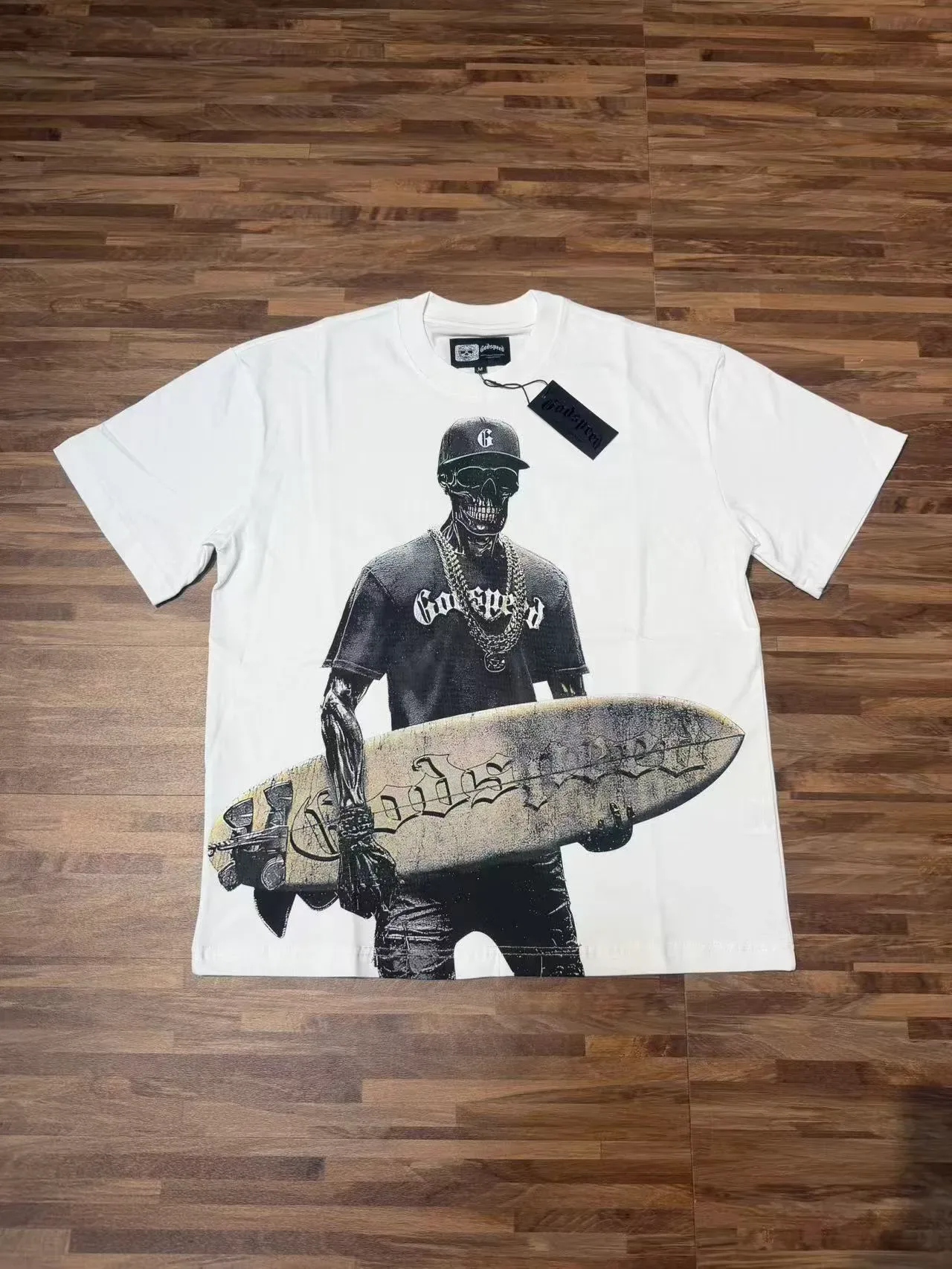 Godspeed Skull Surfer Graphic Print White T-Shirt 2