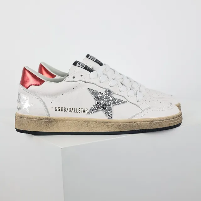 Golden Goose blanc rouge cuir glitter étoile appliqué Lifestyle Sneakers 3