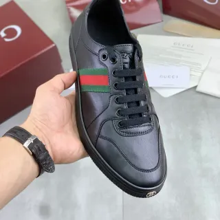 Gucci Ace Cuero Negro Web Stripe Zapatos Casual