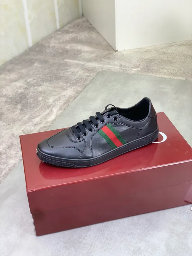 Gucci Ace Black Leather Web Stripe Casual Shoes 4