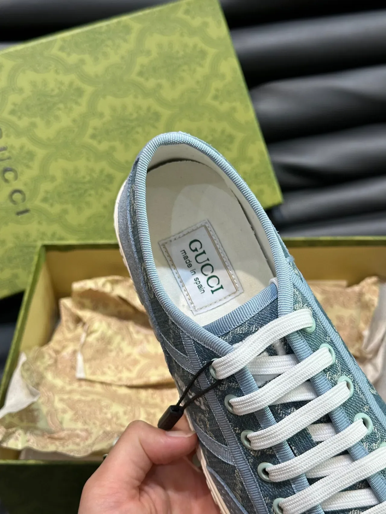 Gucci Ace Sneakers Bleu Blanc Toile GG Monogram Print 4