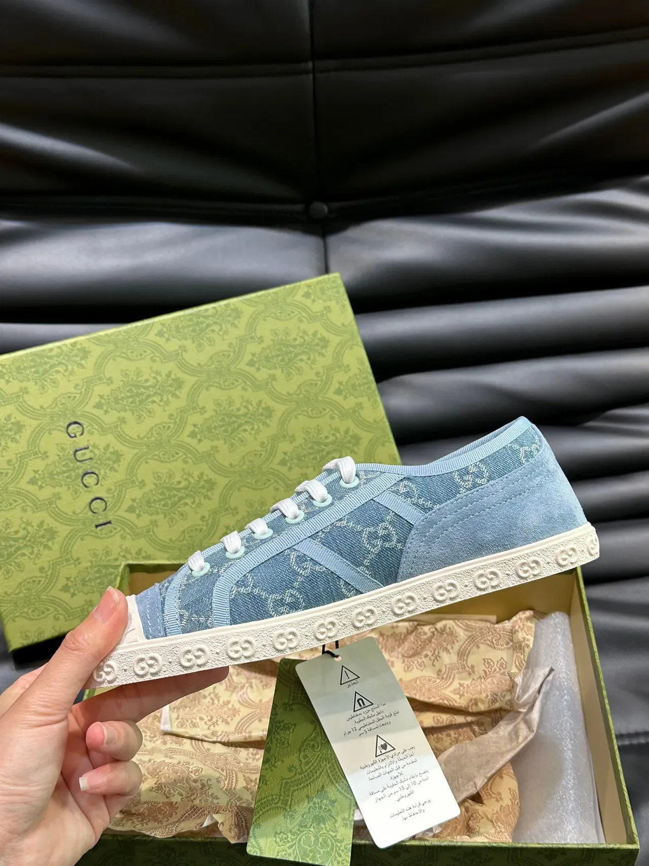 Gucci Ace Sneakers Bleu Blanc Toile GG Monogram Print 5