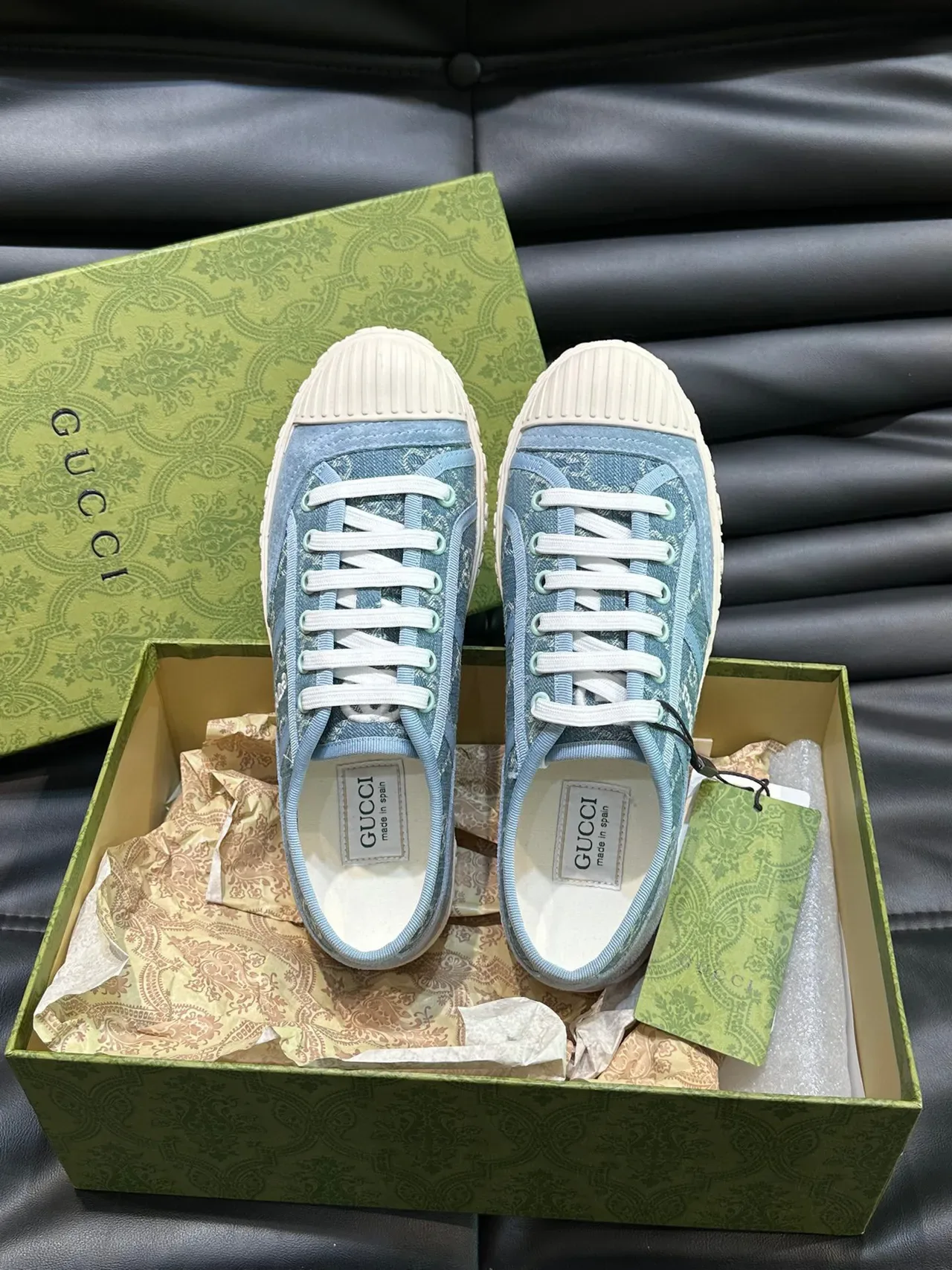 Gucci Ace Sneakers Bleu Blanc Toile GG Monogram Print 7