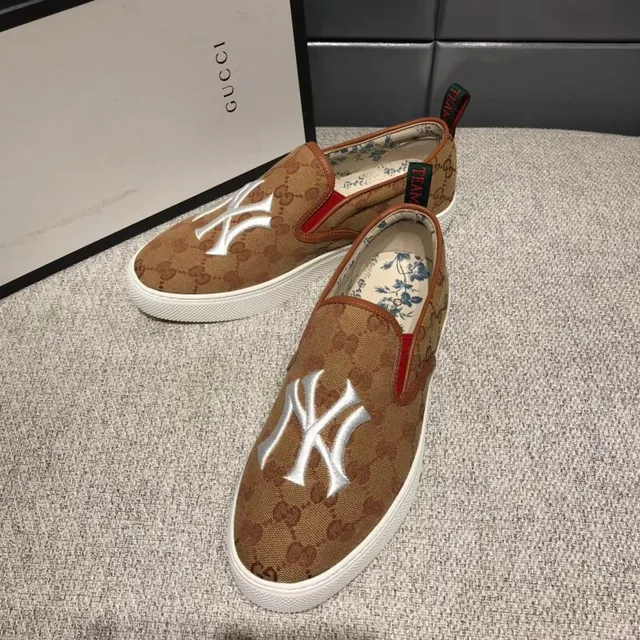 Gucci Ace বাদামী সাদা GG Supreme এমব্রয়ডারড NY লোগো ক্যানভাস শোজ 8