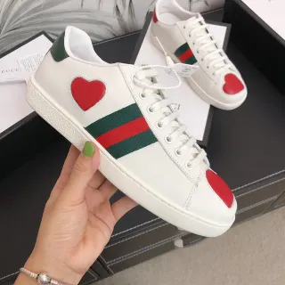 Gucci Ace Corazón Blanco Verde Rojo Banda Web Estilo de Vida Zapatillas
