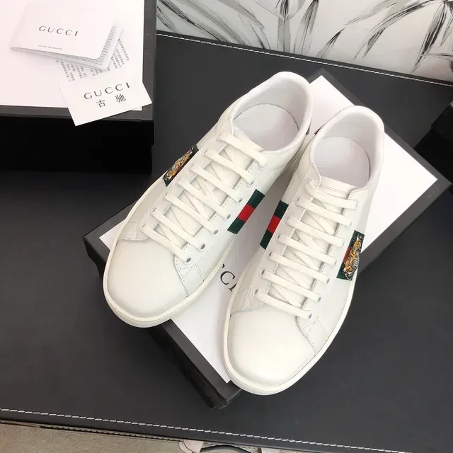 Gucci Ace Tiger Web Stripe White Leather Lifestyle Sneakers 3