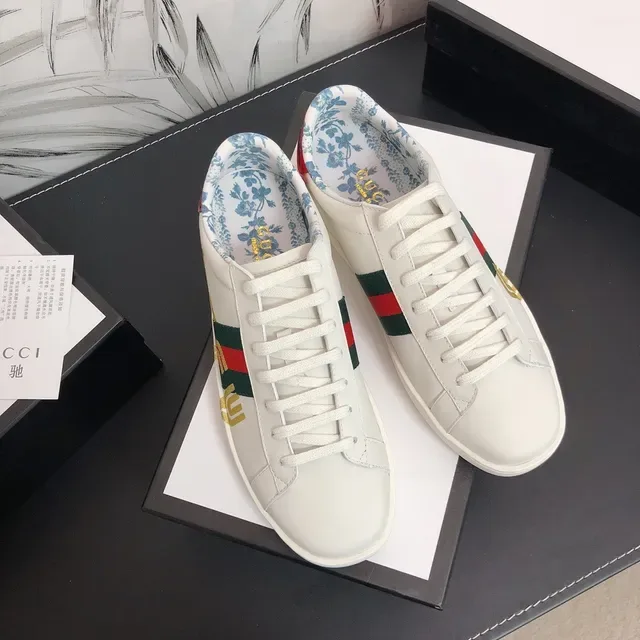 Gucci Ace White Gold Web Floral-Lined Lifestyle Sneakers 3