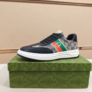 Gucci Beige Noir GG Monogram Toile Capuchon Cuir Sneakers Lifestyle