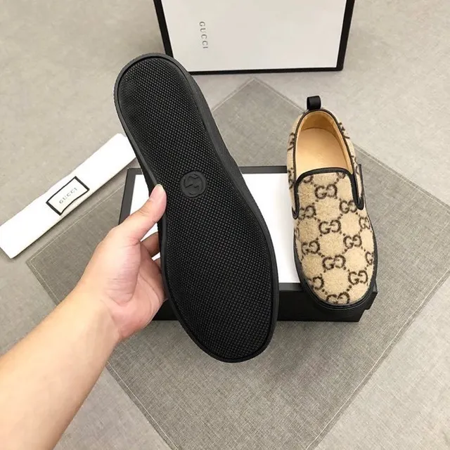 Gucci Bege Preto GG Monograma Lona Slip-On Mocassim 5