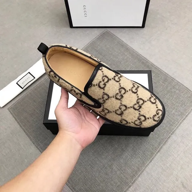 Gucci Bege Preto GG Monograma Lona Slip-On Mocassim 6