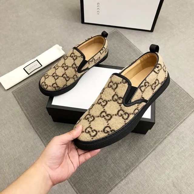 Gucci Bege Preto GG Monograma Lona Slip-On Mocassim 8