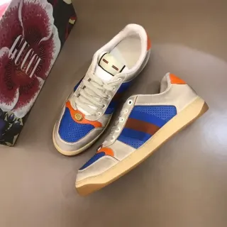 Gucci Beige Azul Zapatos Lifestyle de Paneles de Malla Perforada de Bajo Corte
