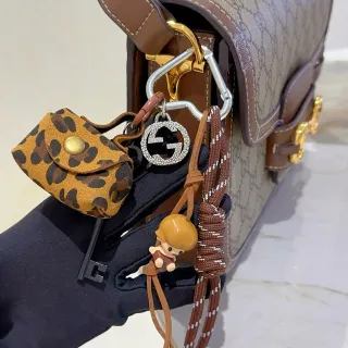 Gucci Beige Brown GG Monogram Canvas Leather Trim Handbag