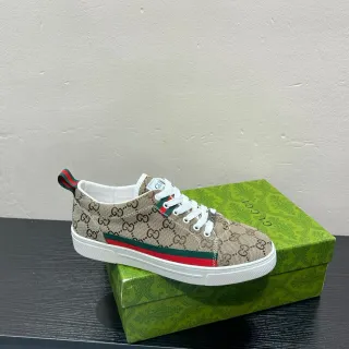 Gucci Beige Verde GG Monograma Lona Web Rayas Acento Lifestyle Sneakers
