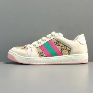 Gucci Beige Rosa GG Monogram Lona Rayas Web Zapatillas Lifestyle