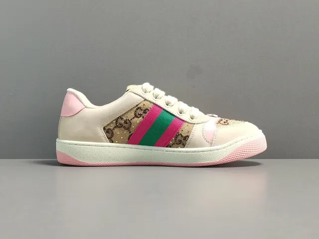 Gucci Beige Pink GG Monogram Canvas Web Stripe Lifestyle Sneakers 14