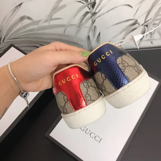Gucci بيج أحمر GG Supreme كانفاس تفاصيل الشبكة والشريط أسلوب الحياة حذاء رياضي 2