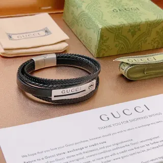 Gucci Pulsera Negra de Cuero Trenzado Multi-Capa