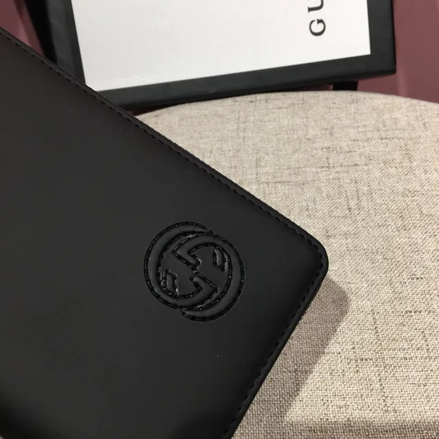 Gucci Black Embossed Double G Logo Matte Leather Long Wallet 4