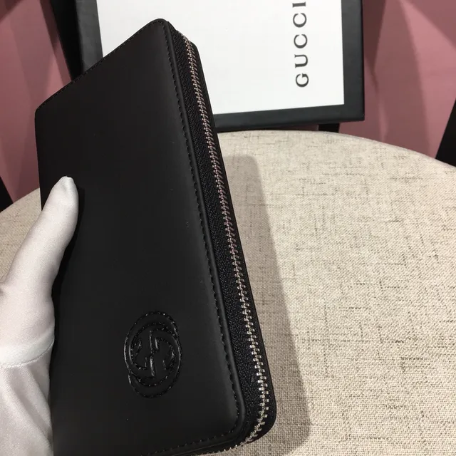 Gucci Black Embossed Double G Logo Matte Leather Long Wallet 5