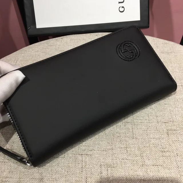 Gucci Black Embossed Double G Logo Matte Leather Long Wallet 8