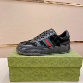 Gucci 黑绿 GG Monogram 麂皮革叠层 生活休闲鞋