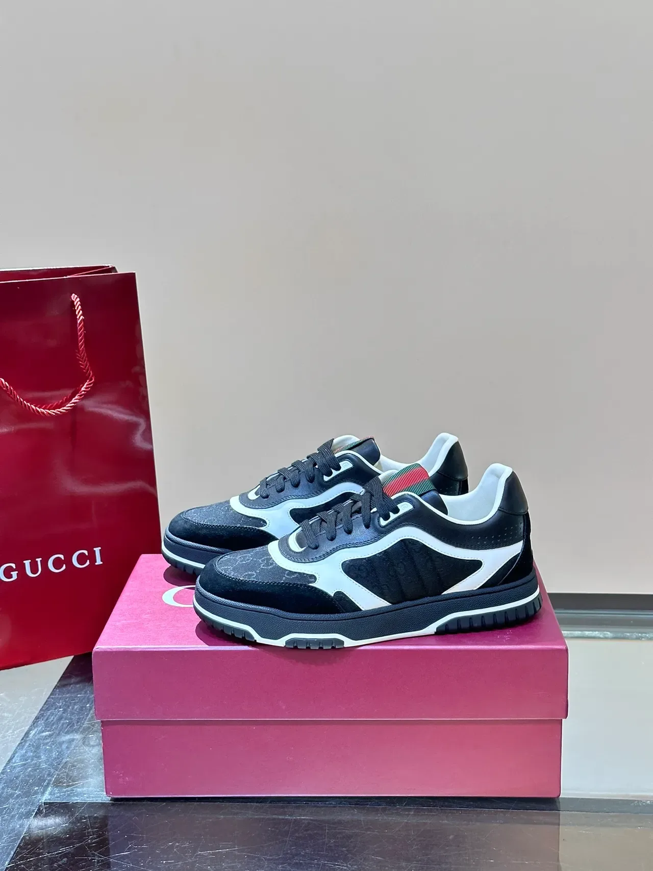 Gucci Black White GG Monogram Canvas Wave Overlay Lifestyle Sneakers 5