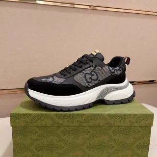 Gucci Black White GG Monogram Mesh Suede Overlays Chunky Sneakers