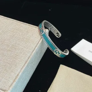 Gucci Blue Silver Open Cuff Turquoise Inlay Bracelet