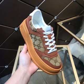 Gucci Brown Beige GG Monogram Canvas Leather Overlays Chunky Sneakers