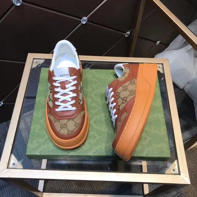Gucci بني بيج GG Monogram كانفاس جلد تراكب سنيكرز سميكة 7