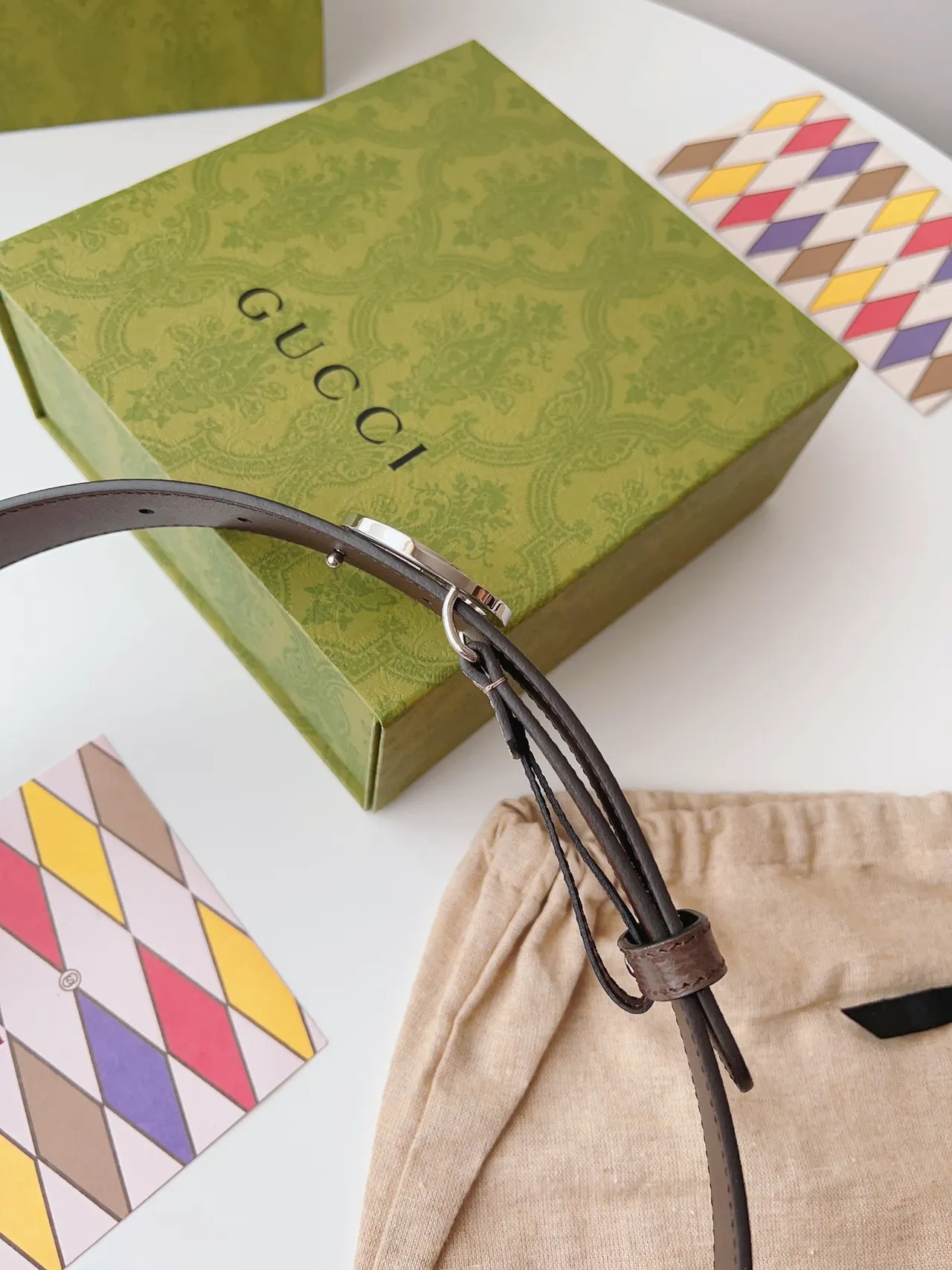 Gucci بني بيج Interlocking G بكل GG Monogram كانفاس جلد حزام 7