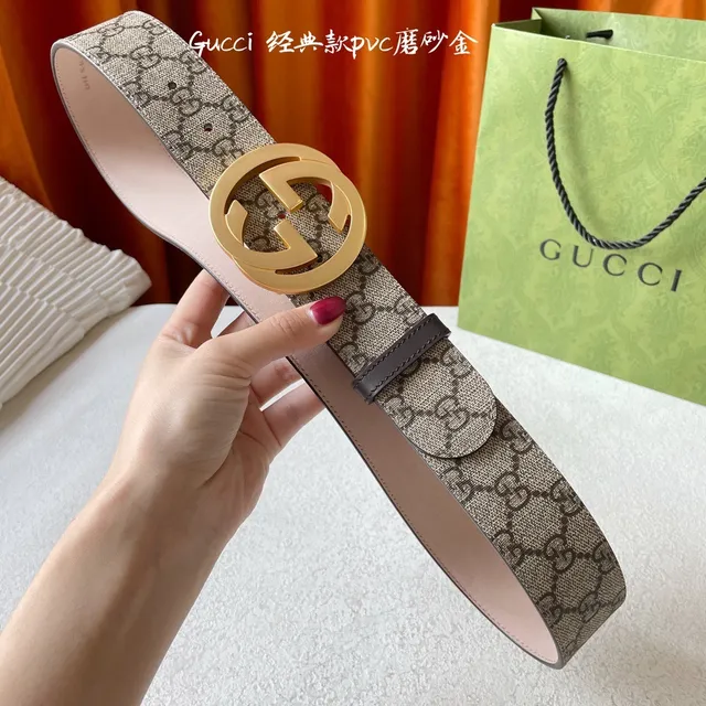 Gucci Classic GG Monogram Canvas Interlocking G Buckle Leather Belt 2
