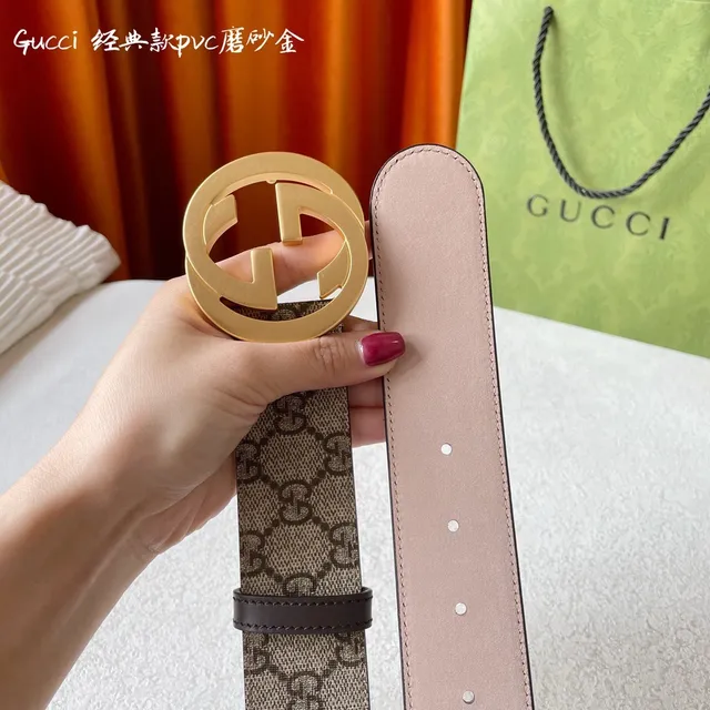 Gucci Classic GG Monogram Canvas Interlocking G Buckle Leather Belt 3