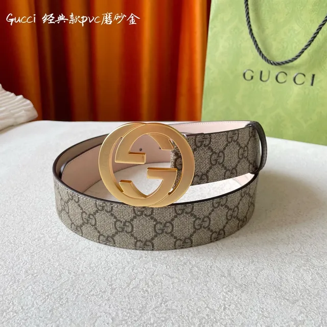 Gucci Classic GG Monogram Canvas Interlocking G Buckle Leather Belt 4