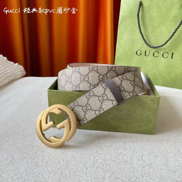 Gucci Classic GG Monogram Canvas Interlocking G Buckle Leather Belt 5