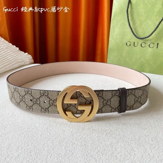 Gucci Classic GG Monogram Canvas Interlocking G Buckle Leather Belt 7