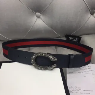 Gucci Dionysus Web Stripe Cinto de Couro com Cabeça de Serpente